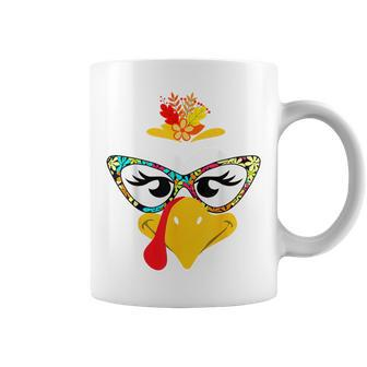 Thanksgiving Turkey Face Colorful Floral Sunglasses Coffee Mug - Monsterry