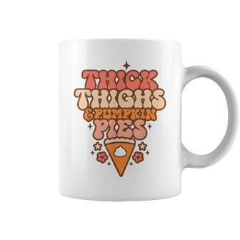 Thick Thighs Pumpkin Pies Autumn Thanksgiving Groovy Retro Coffee Mug - Seseable