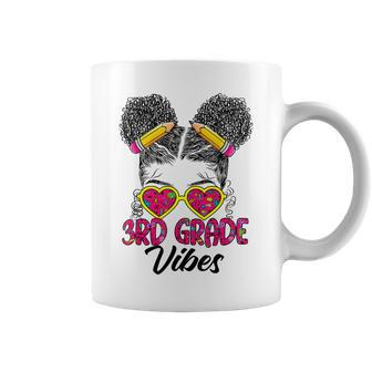 Third 3Rd Grade Vibes Messy Bun Back To School Afro Girls Coffee Mug - Thegiftio UK
