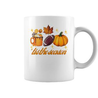 Tis The Season Pumpkin Leaf Latte Fall Thanksgiving Football Latte Coffee Mug | Mazezy
