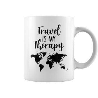 Travel Is My Therapy World Map Traveling Vacation Beach Gift Traveling Funny Gifts Coffee Mug | Mazezy