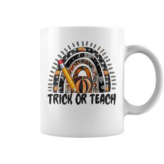 Trick Or Teach Rainbow Pumpkin Halloween Fall Pencil Teacher Halloween Coffee Mug | Mazezy