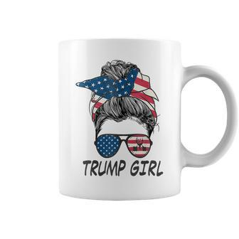Trump Girl Messy Bun American Flag Girls Coffee Mug - Monsterry CA