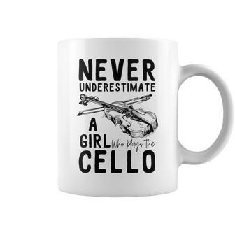 Never Underestimate A Girl Who Plays Cello Cellist Musician Coffee Mug | Mazezy UK