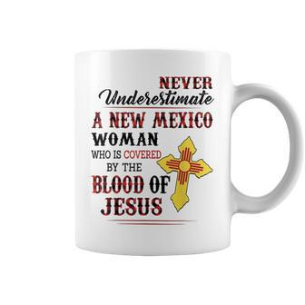 Never Underestimate A New Mexico Woman Cover By Blood Jesus Coffee Mug | Mazezy