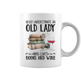 Never Underestimate An Old Lady Who Loves Books And Wine Coffee Mug | Mazezy UK