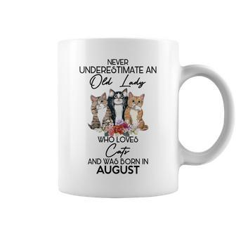 Never Underestimate An Old Lady Who Loves Cats August Coffee Mug - Seseable