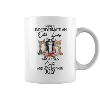 Never Underestimate An Old Lady Who Loves Cats July Coffee Mug | Mazezy