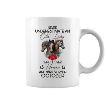 Never Underestimate An Old Lady Who Loves Horses October Coffee Mug | Mazezy