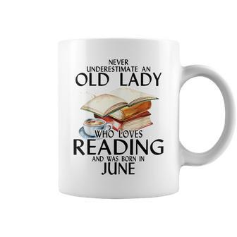 Never Underestimate An Old Lady Who Loves Reading June Coffee Mug | Mazezy CA