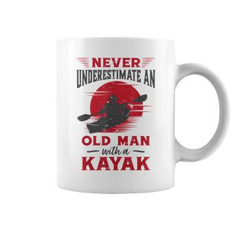 Never Underestimate An Old Man With A Kayak Granddad Dad Coffee Mug - Seseable