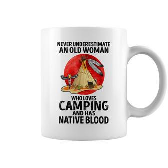 Never Underestimate An Old Woman Who Loves Camping Coffee Mug | Mazezy