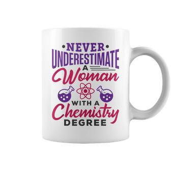 Never Underestimate A Woman With A Chemistry Degree Science Coffee Mug - Monsterry