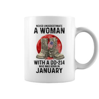 Never Underestimate A Woman With A Dd-214 January Coffee Mug | Mazezy