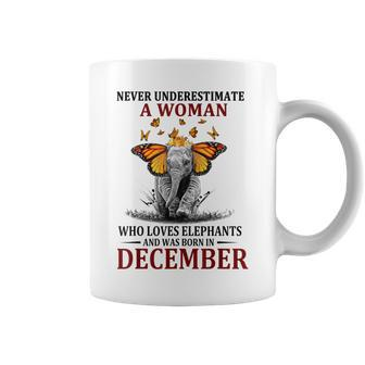 Never Underestimate A Woman Who Loves Elephants December Coffee Mug - Thegiftio UK