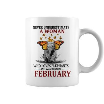 Never Underestimate A Woman Who Loves Elephants February Coffee Mug - Thegiftio UK