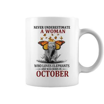 Never Underestimate A Woman Who Loves Elephants October Coffee Mug - Thegiftio UK