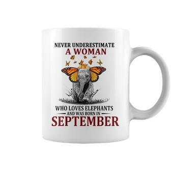Never Underestimate A Woman Who Loves Elephants September Coffee Mug - Thegiftio UK