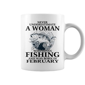 Never Underestimate A Woman Who Loves Fishing February Coffee Mug - Thegiftio UK