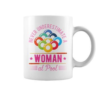 Never Underestimate A Woman At Pool Billiard Coffee Mug - Thegiftio UK