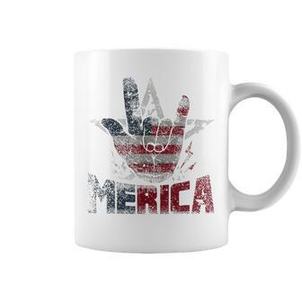 Vintage Merica Rock Sign 4Th Of July Usa Flag Patriotic Mens Coffee Mug | Mazezy