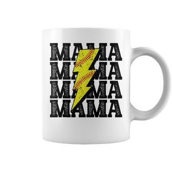 Vintage Softball Mama Distressed Lightning Bolt Mom Coffee Mug | Mazezy