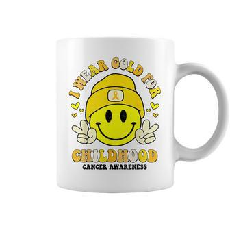 I Wear Gold Cute Smile Face For Childhood Cancer Awareness Coffee Mug - Seseable