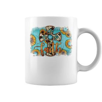 Western Boho Christian Sunflower Leopard Faith Cross Jesus Faith Funny Gifts Coffee Mug | Mazezy UK