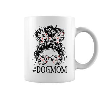 Women's Messy Bun Mom Dog Mom Glasses Fun Dog Lovers Coffee Mug | Mazezy