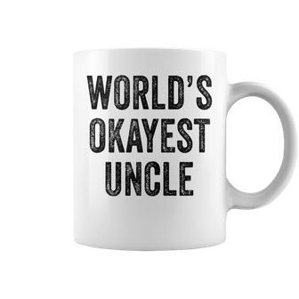 Worlds Okayest Uncle Guncle Dad Birthday Funny Distressed Coffee Mug | Mazezy