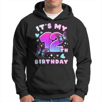 12Th Birthday Girl 12 Years Butterflies And Number 12 Hoodie - Seseable