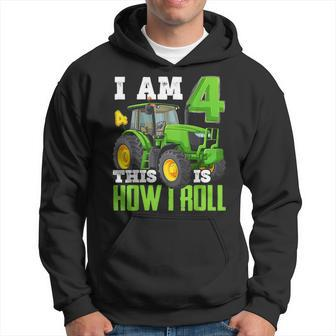 I Am 4 This Is How I Roll Four Year Old Tractor 4Th Birthday Hoodie - Seseable