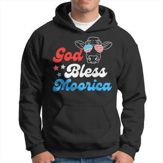 4Th Of July Cow With American Flag Glasses God Bless Moorica Hoodie - Thegiftio UK