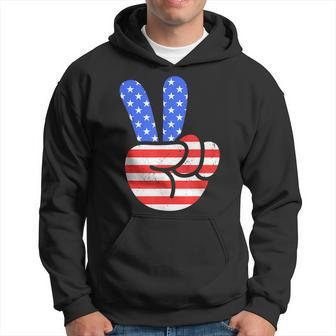 4Th Of July Peace Hand Vintage American Flag Patriotic Usa Hoodie | Mazezy