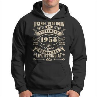65Th Birthday 65 Years Old Legends Born September 1958 Hoodie | Mazezy