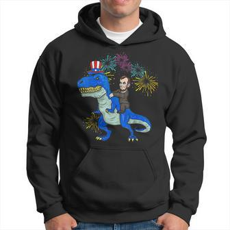 Abe Lincoln Riding A Dinosaur  T Rex 4Th Of July Boys  Hoodie