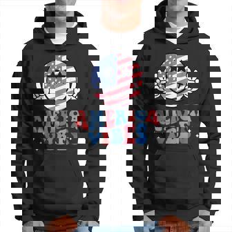 America Vibes Smile Face Usa Flag Retro Groovy 4Th Of July Usa Funny Gifts Hoodie | Mazezy