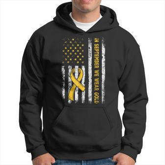 American Flag In September We Wear Gold Childhood Cancer Hoodie | Mazezy