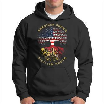 American Grown With Sicilian Roots Tree Usa Flag Idea Hoodie | Mazezy