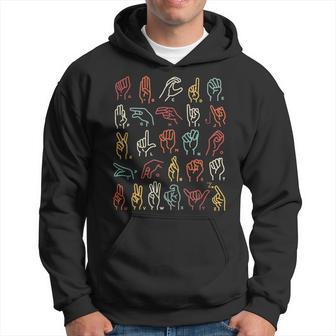 Asl Abc American Sign Language Alphabet Retro Deaf Awareness Hoodie - Seseable