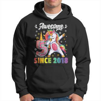 Awesome Dabbing Unicorn Birthday 5 Year Old Girl 5Th B-Day Hoodie - Seseable