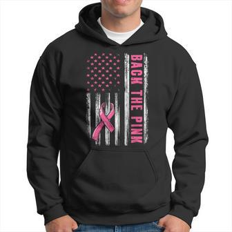 Back The Pink Ribbon American Flag Breast Cancer Awareness Hoodie - Seseable