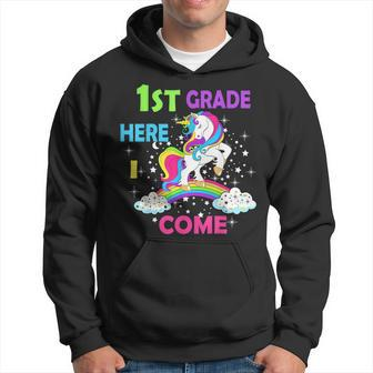 Back To School Unicorn Hello First Day Of First Grade Girls Hoodie - Seseable