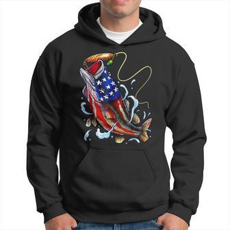 Bass Fishing Fish American Flag Dad Father Fourth Of July Hoodie | Mazezy