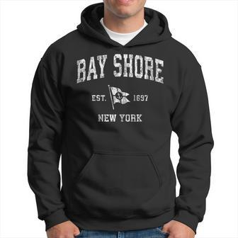 Bay Shore Ny Vintage Nautical Boat Anchor Flag Sports Hoodie | Mazezy