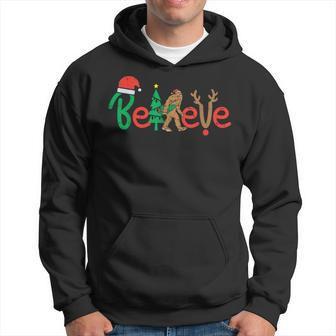 Believe Bigfoot Sasquatch Santa Reindeer Christmas Tree Hoodie - Seseable
