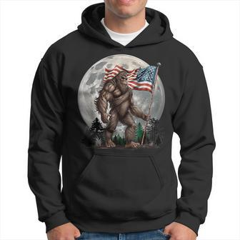 Bigfoot Sasquatch - American Flag Full Moon Patriotics Hoodie - Seseable