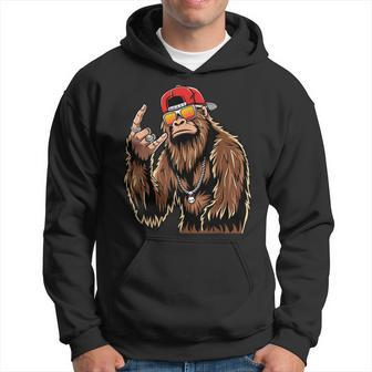 Bigfoot Sasquatch Rock On Hand Rock And Roll Music Lover Hoodie - Seseable