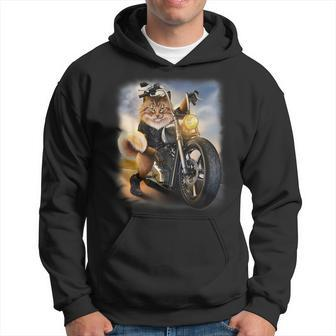Biker Tabby Cat Riding Chopper Motorcycle Hoodie