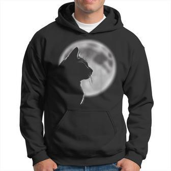 Black Cat In Front Of The Full Moon Hoodie - Monsterry